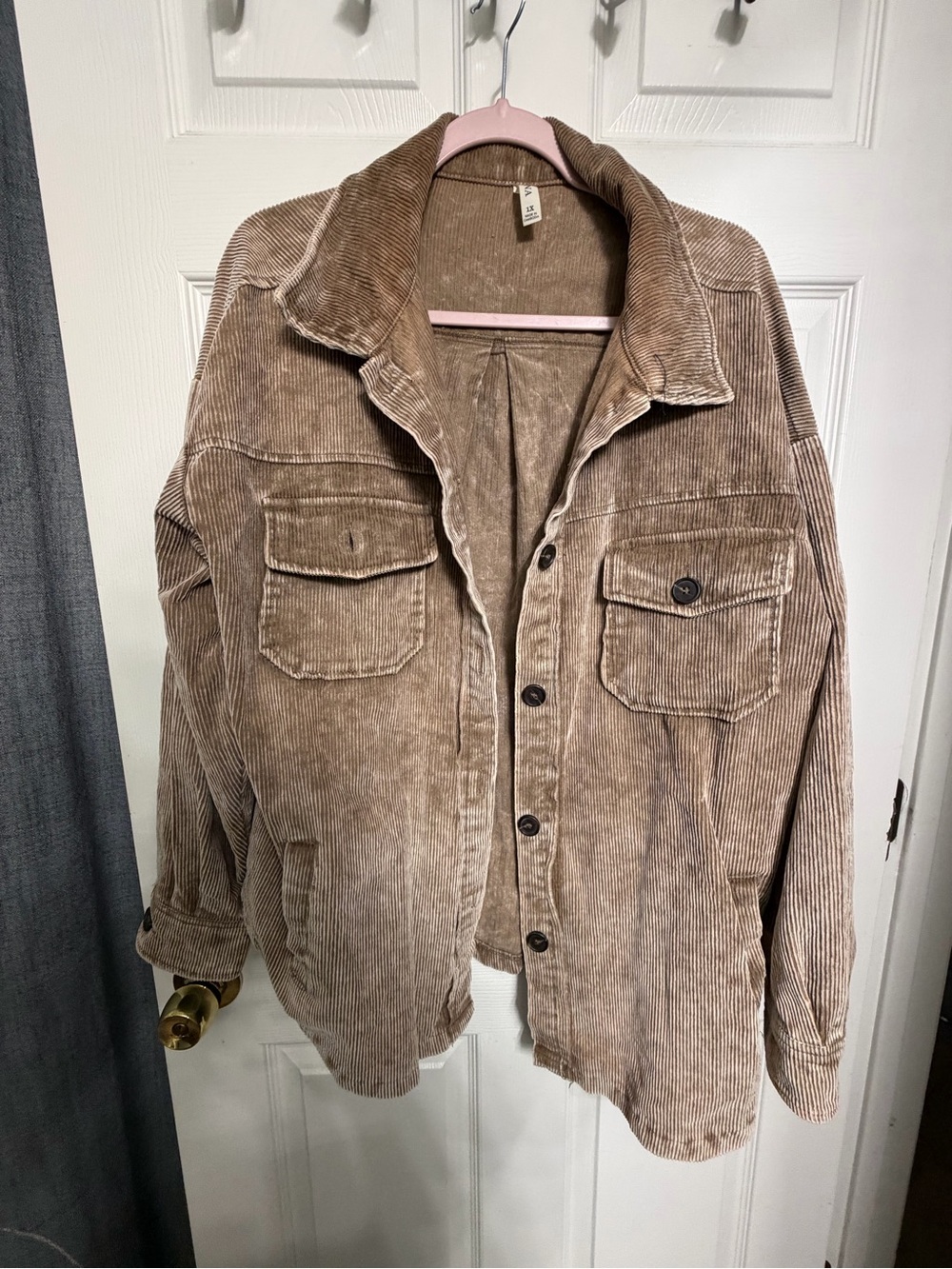Zenana Outfitters Corduroy Shirt Jacket in Light Brown